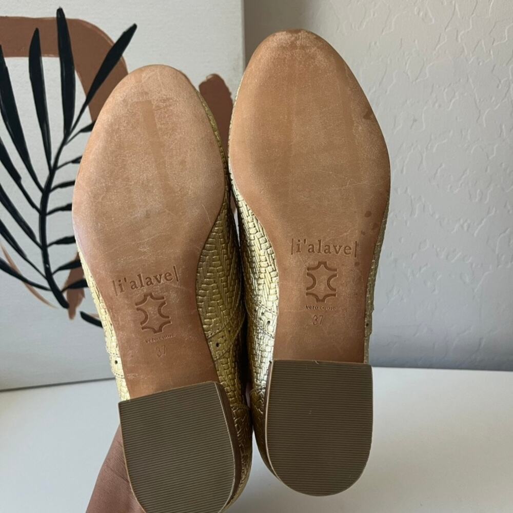 i’alave Metallic Gold Chevron Textured Lace Up Leather Oxford Shoes Size 37 - Picture 6 of 7